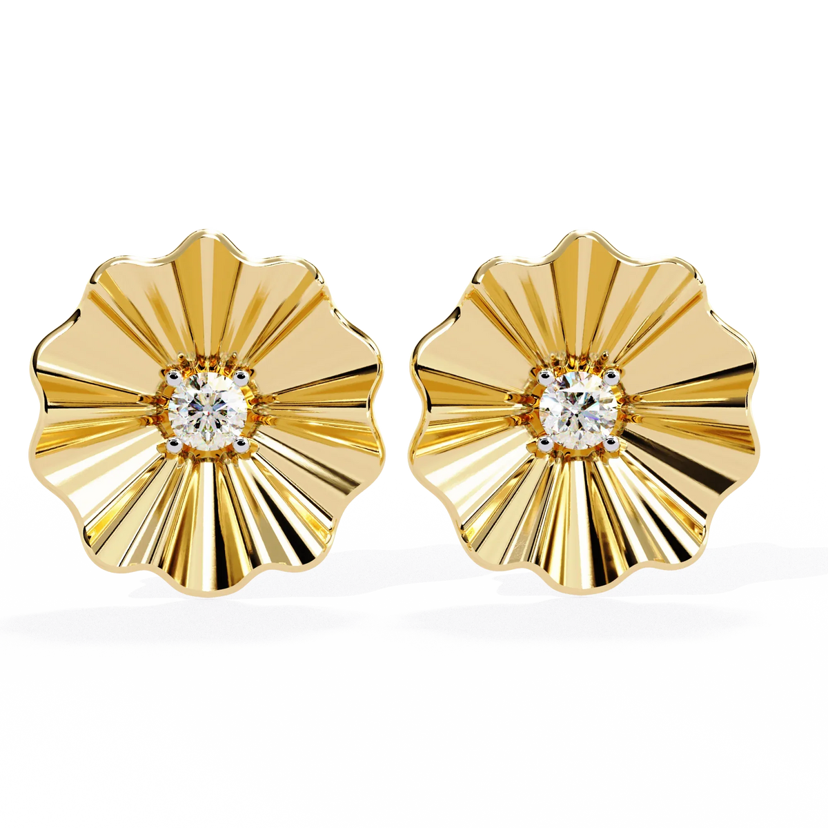 Aurora Fluted Gold Flower Lab Grown Diamond Studs - Ophiratbf
