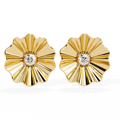 Aurora Fluted Gold Flower Lab Grown Diamond Studs