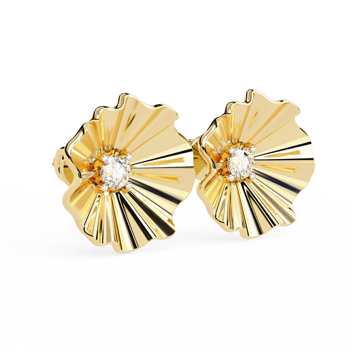 Aurora Fluted Gold Flower Lab Grown Diamond Studs - Ophiratbf