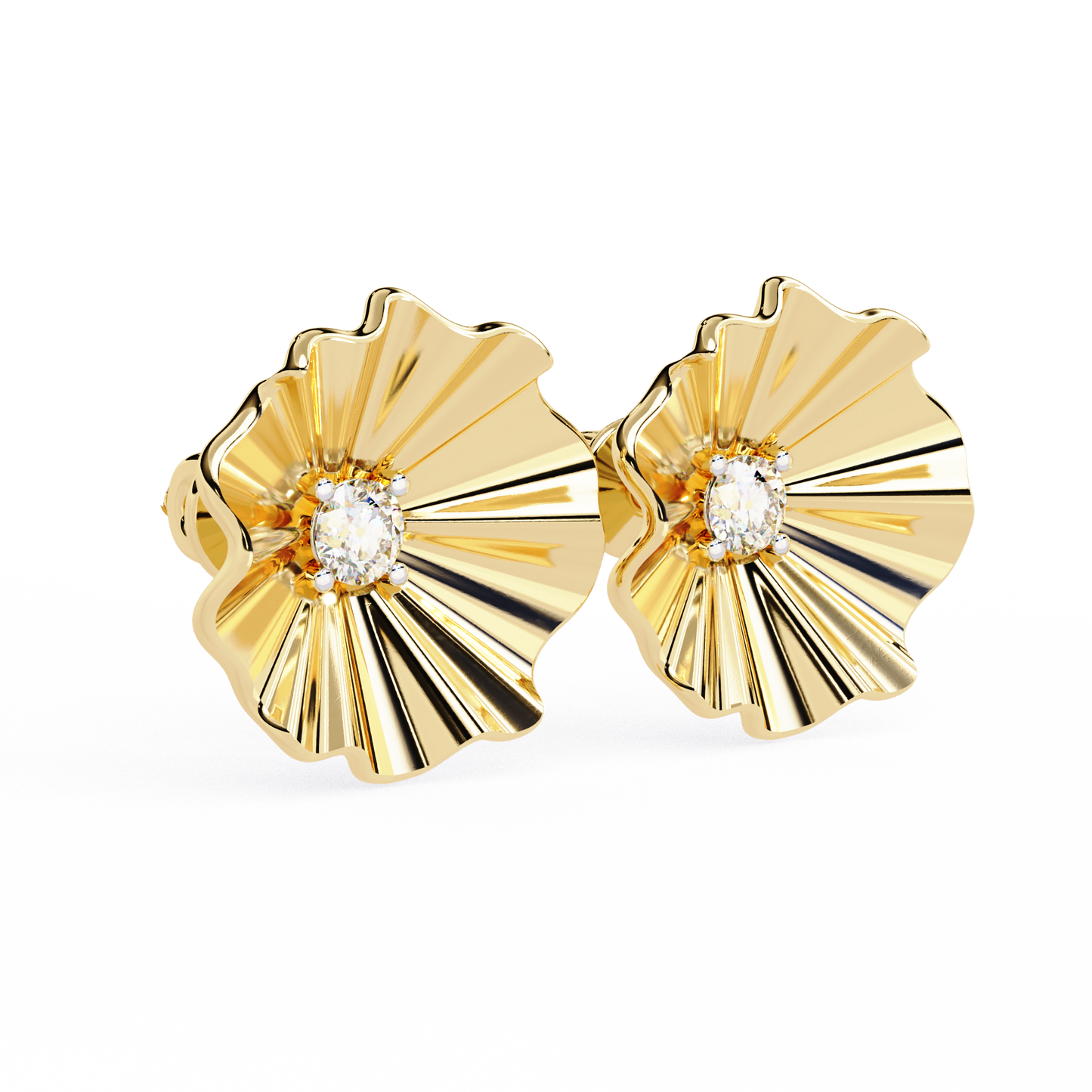 aurora fluted gold flower lab grown diamond studs