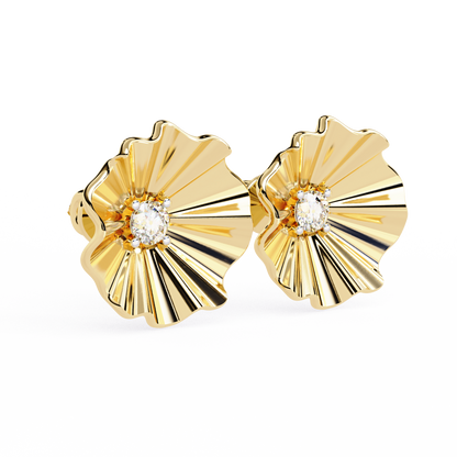 Aurora Fluted Gold Flower Lab Grown Diamond Studs