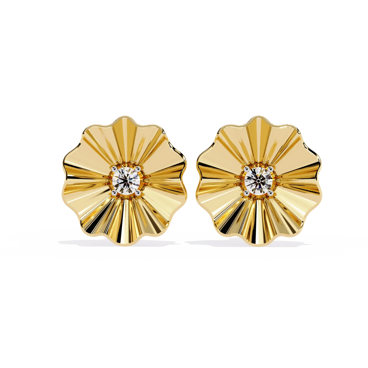 Aurora Fluted Gold Flower Lab Grown Diamond Studs - Ophiratbf