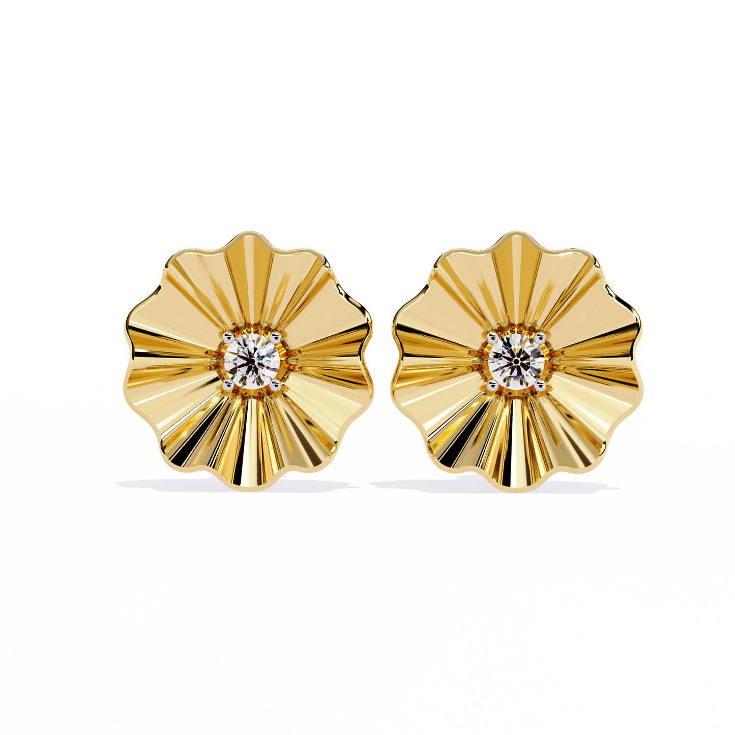 aurora fluted gold flower lab grown diamond studs