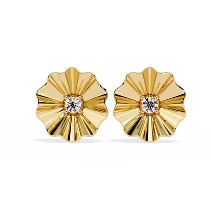 Aurora Fluted Gold Flower Lab Grown Diamond Studs
