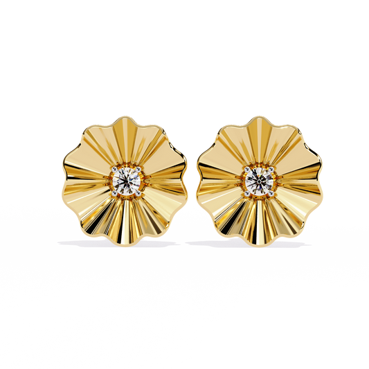 Aurora Fluted Gold Flower Lab Grown Diamond Studs