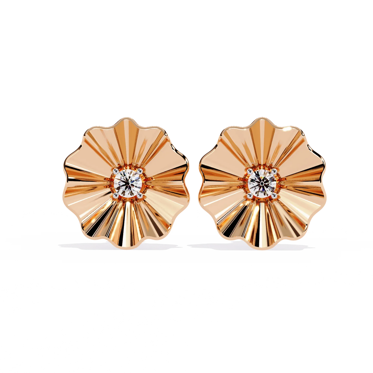 Aurora Fluted Gold Flower Lab Grown Diamond Studs - Ophiratbf