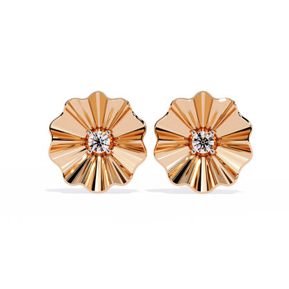 Aurora Fluted Gold Flower Lab Grown Diamond Studs