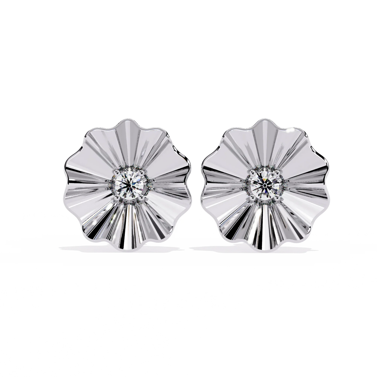 Aurora Fluted Gold Flower Lab Grown Diamond Studs - Ophiratbf