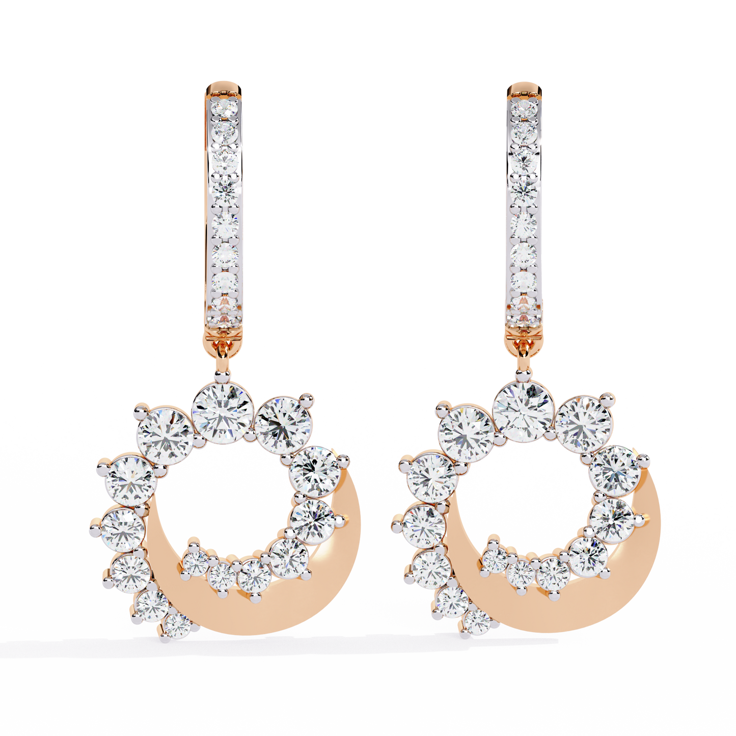 luna orbit crescent lab grown diamond drop hoops