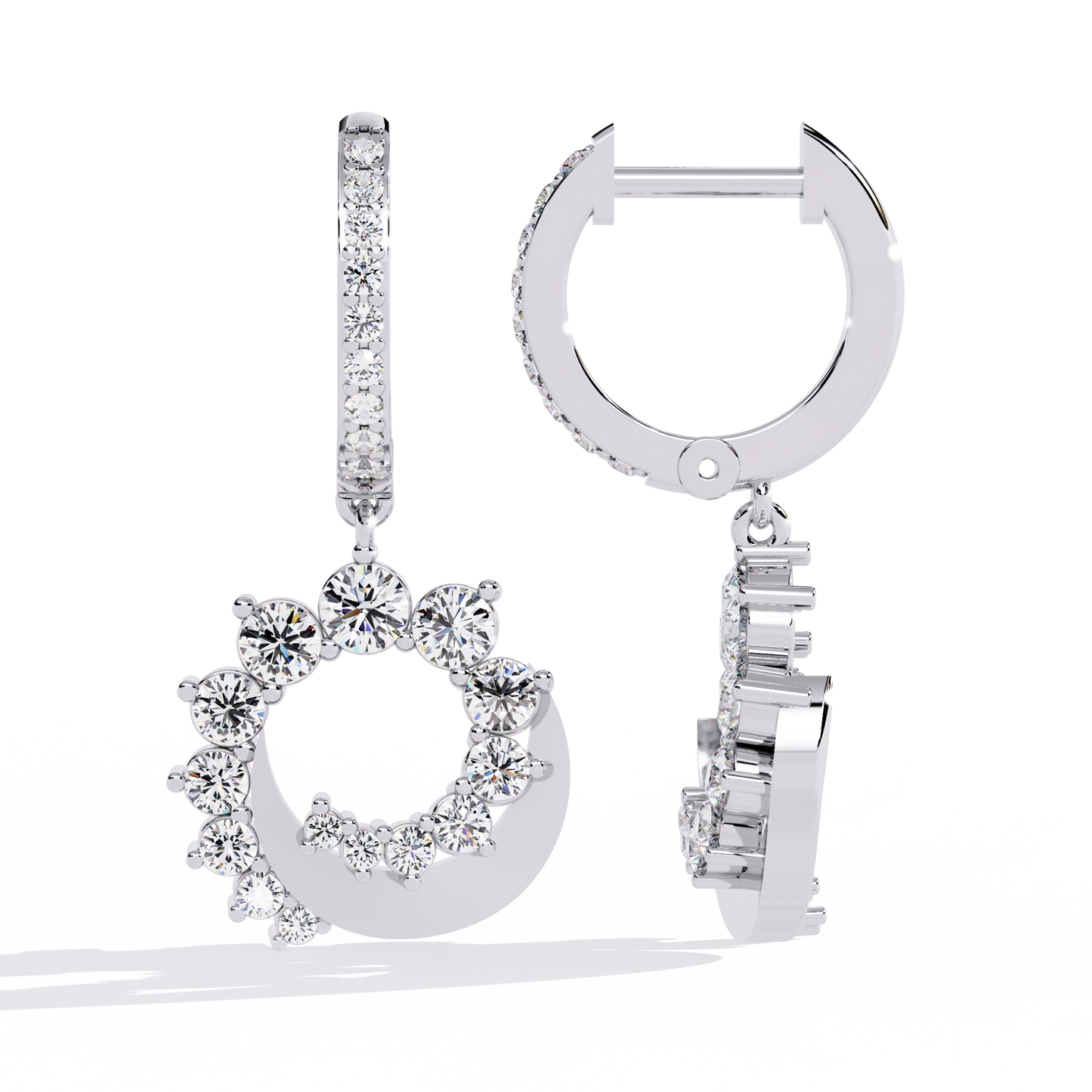 luna orbit crescent lab grown diamond drop hoops