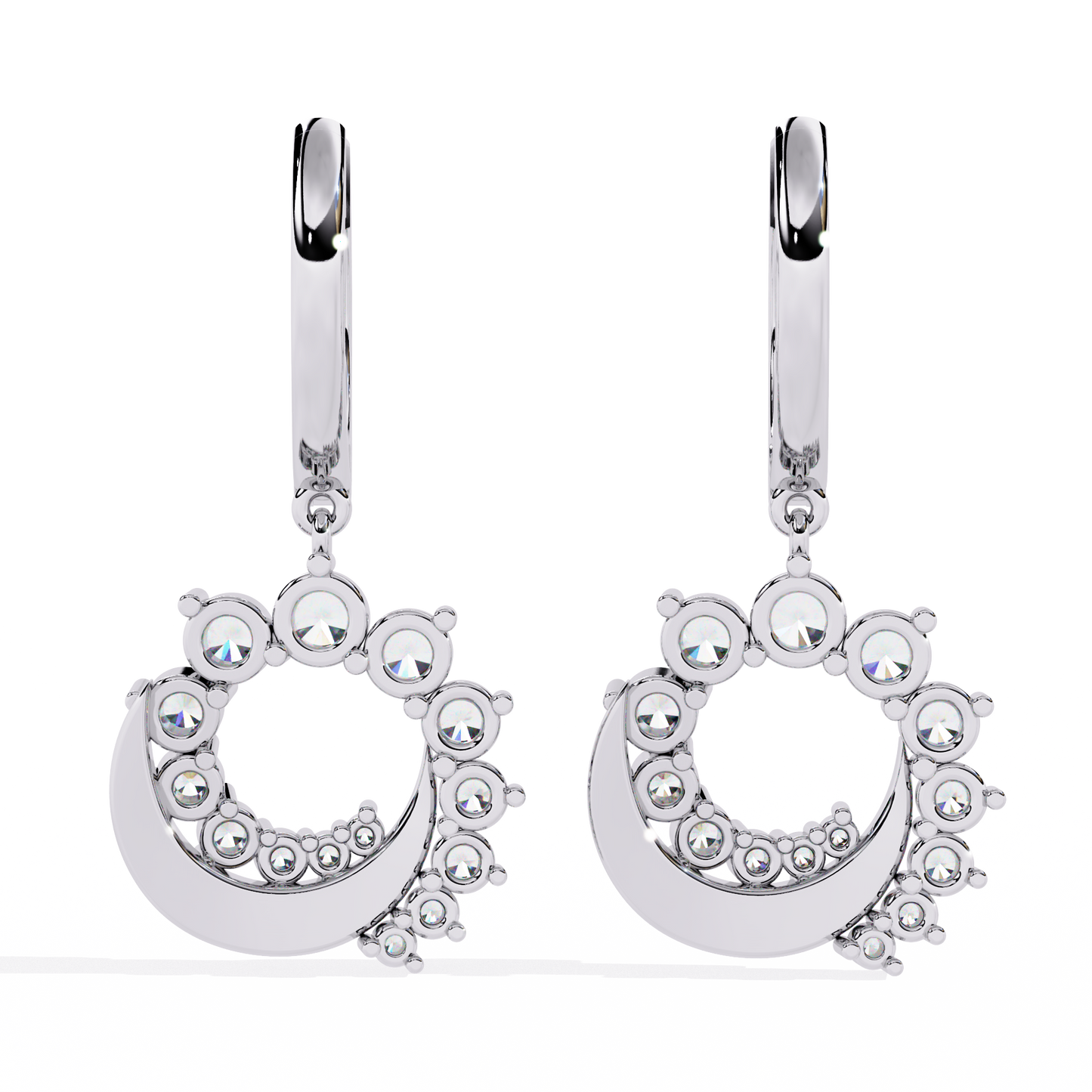 luna orbit crescent lab grown diamond drop hoops