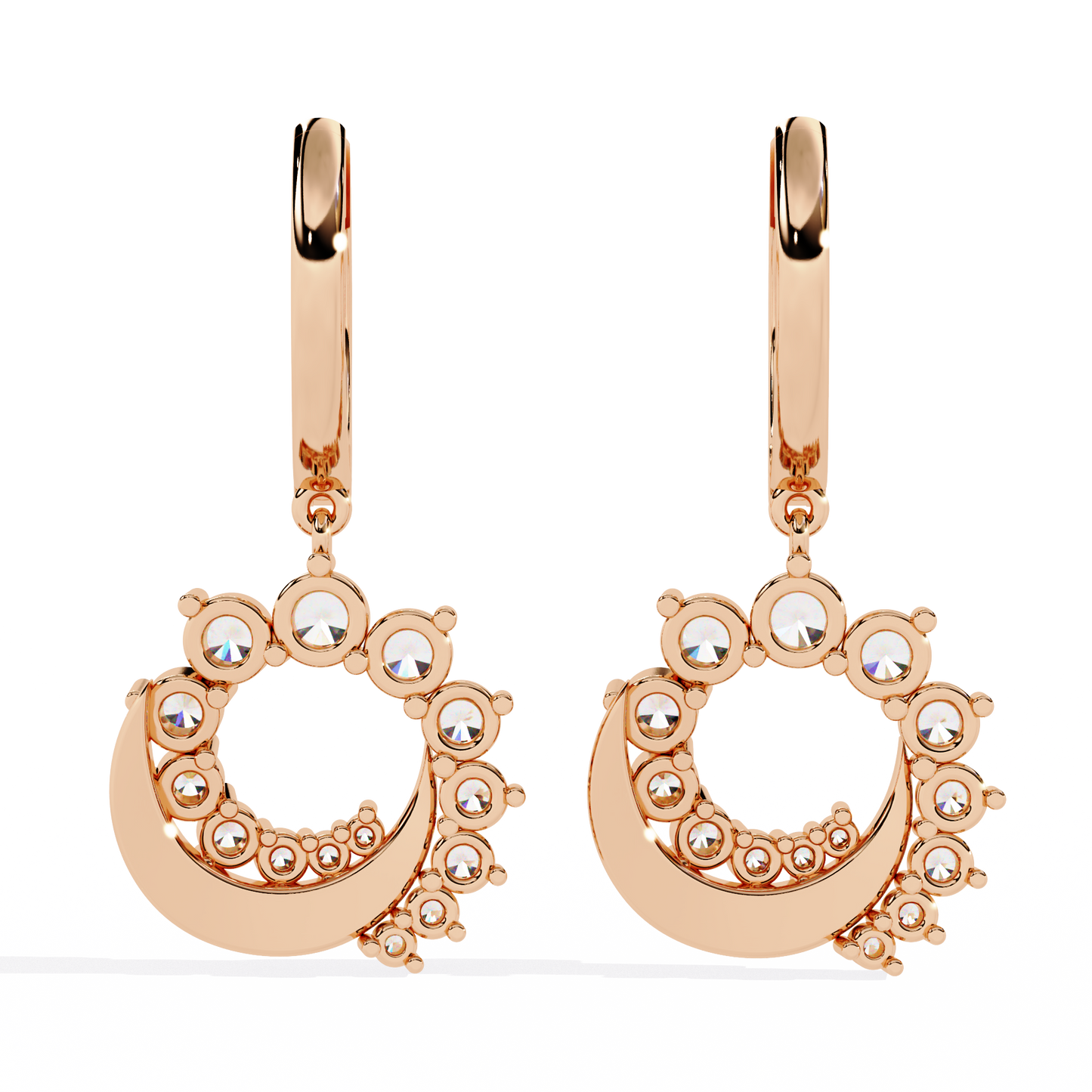 luna orbit crescent lab grown diamond drop hoops