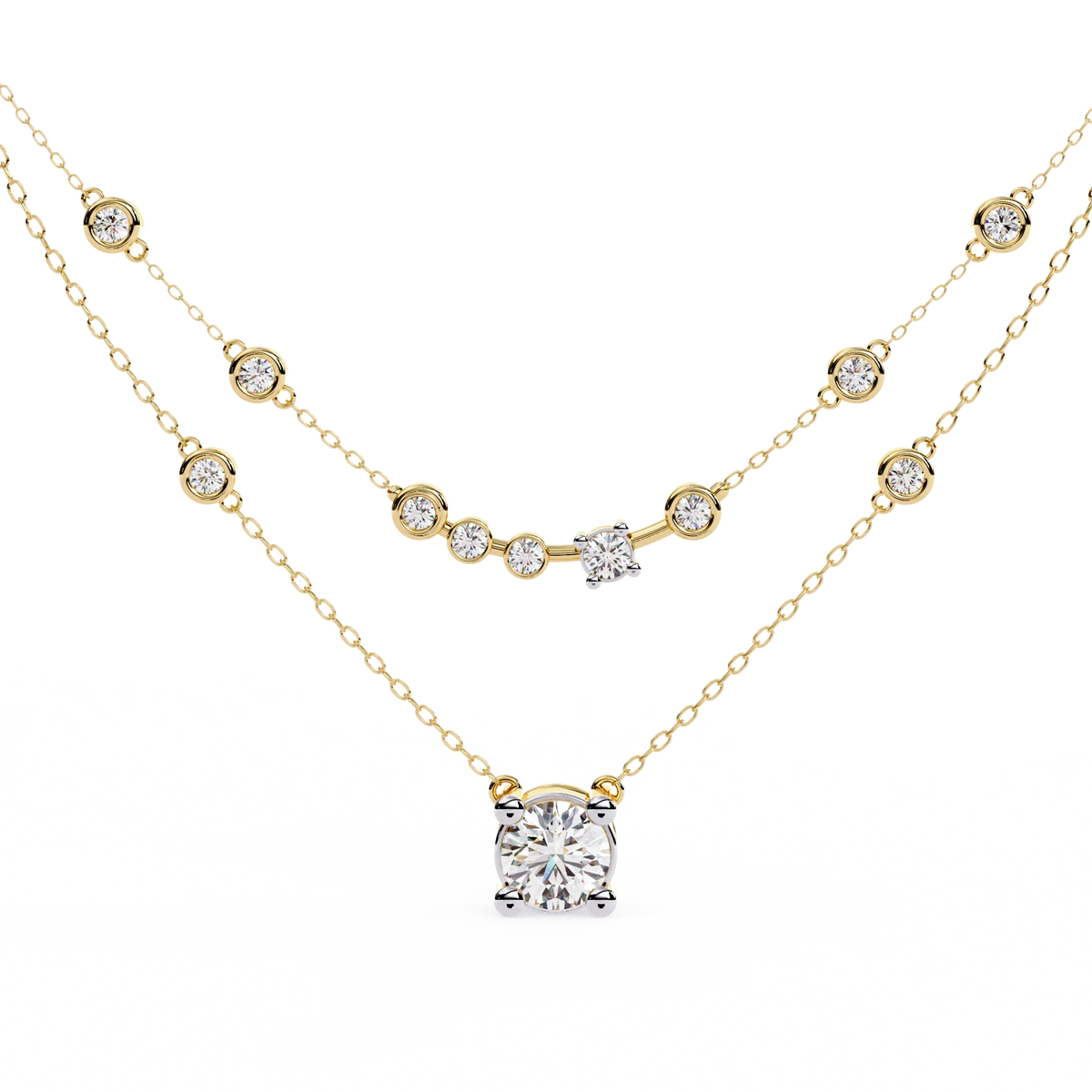 Bezel Duo Layered Solitaire Lab Grown Diamond Necklace - Ophiratbf