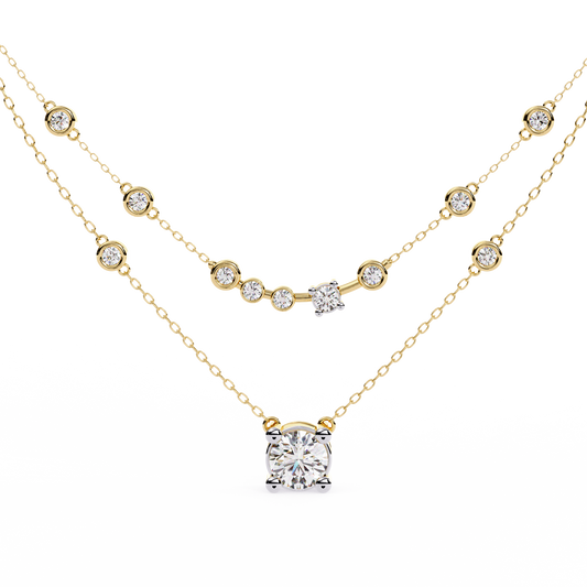 Bezel Duo Layered Solitaire Lab Grown Diamond Necklace