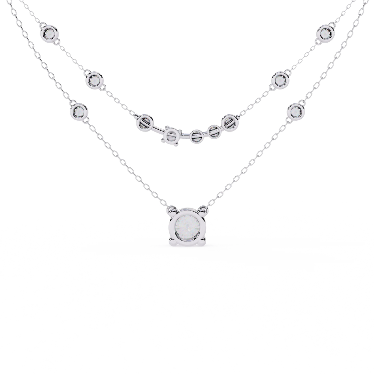 Bezel Duo Layered Solitaire Lab Grown Diamond Necklace - Ophiratbf