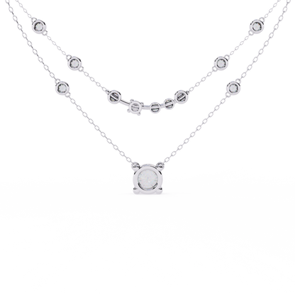 Bezel Duo Layered Solitaire Lab Grown Diamond Necklace