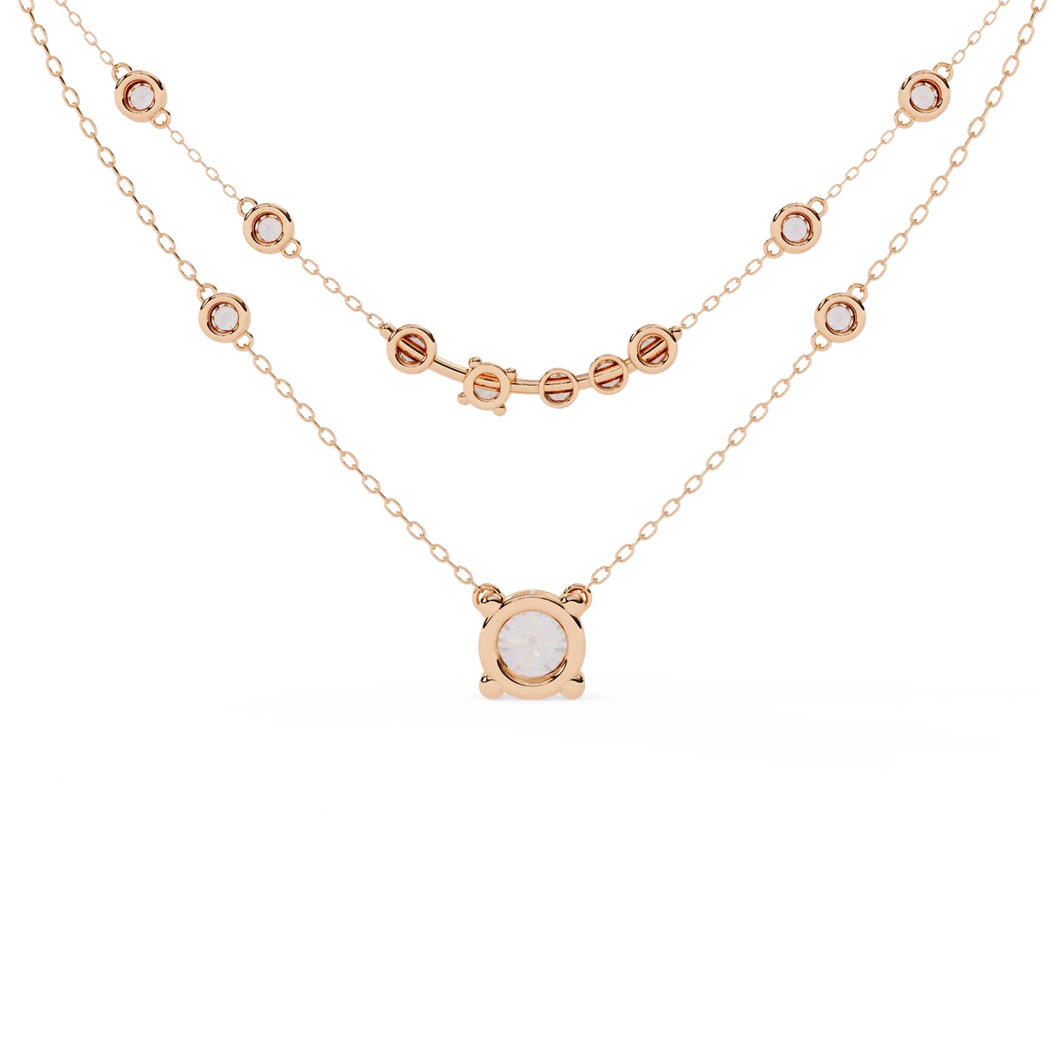 Bezel Duo Layered Solitaire Lab Grown Diamond Necklace - Ophiratbf