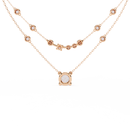 Bezel Duo Layered Solitaire Lab Grown Diamond Necklace