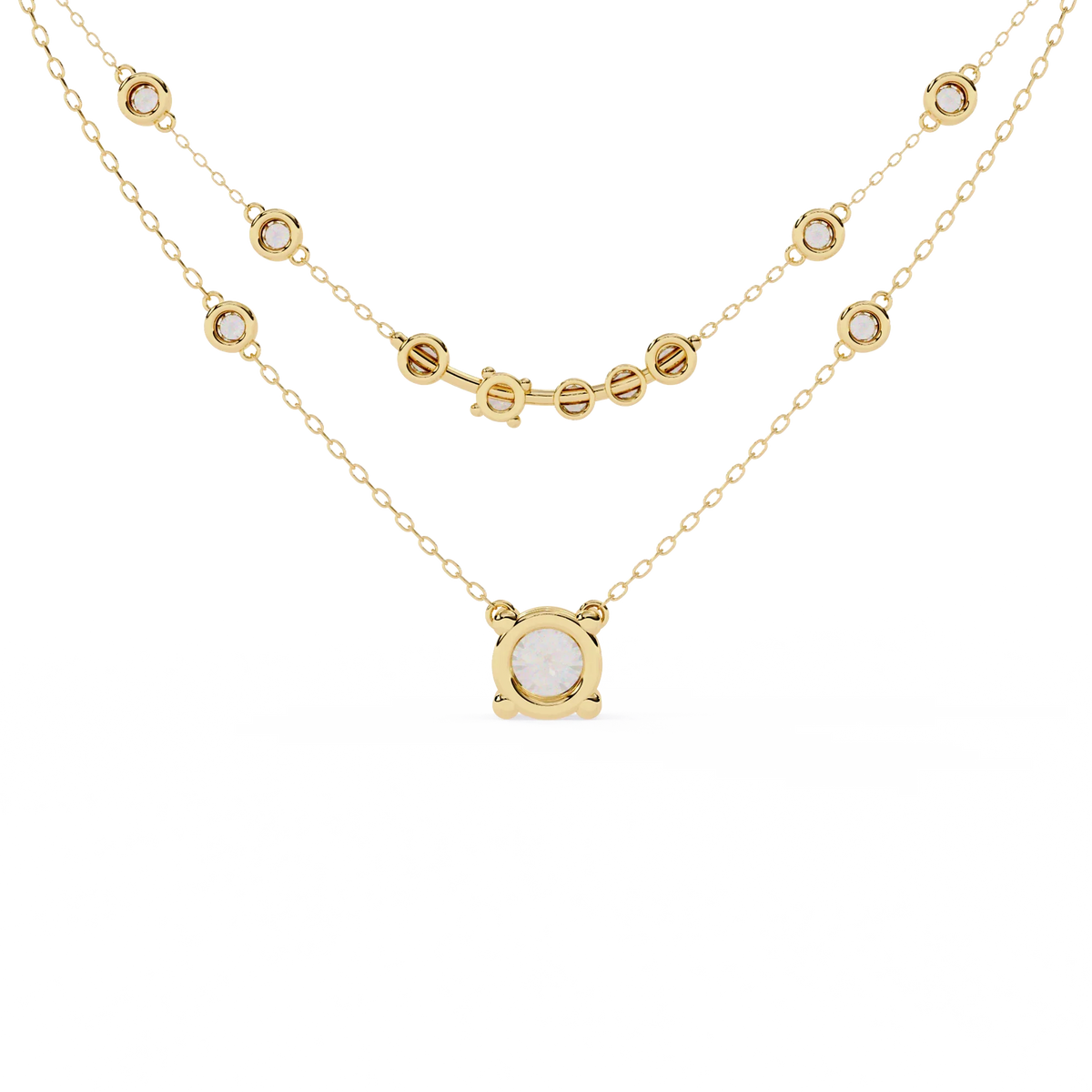 Bezel Duo Layered Solitaire Lab Grown Diamond Necklace - Ophiratbf