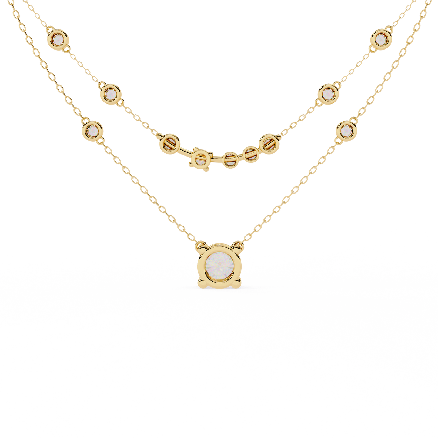 bezel duo layered solitaire lab grown diamond necklace