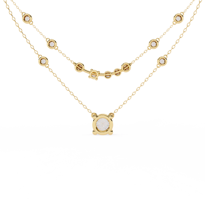 Bezel Duo Layered Solitaire Lab Grown Diamond Necklace