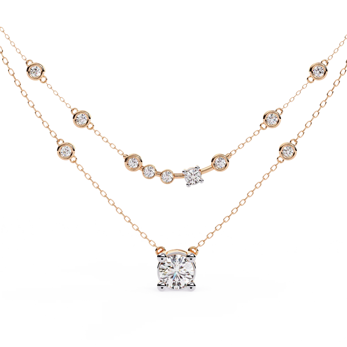 Bezel Duo Layered Solitaire Lab Grown Diamond Necklace - Ophiratbf