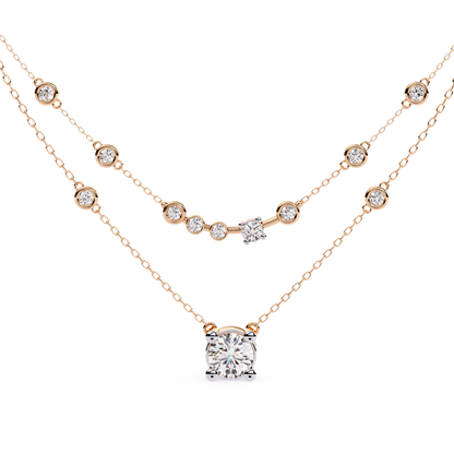 Bezel Duo Layered Solitaire Lab Grown Diamond Necklace