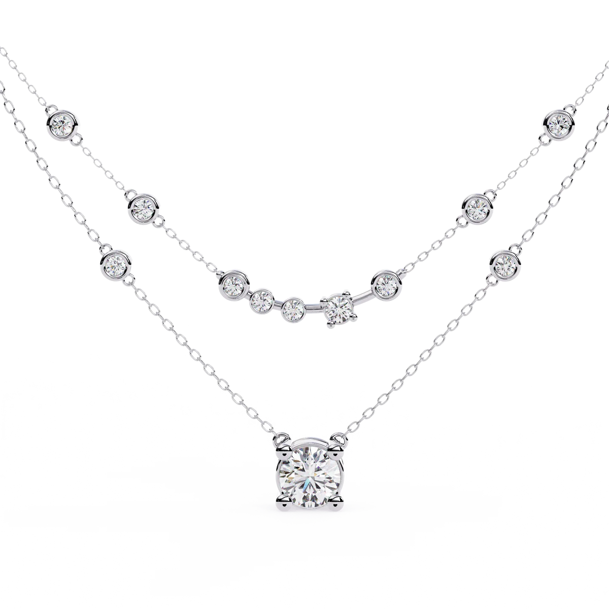 Bezel Duo Layered Solitaire Lab Grown Diamond Necklace - Ophiratbf