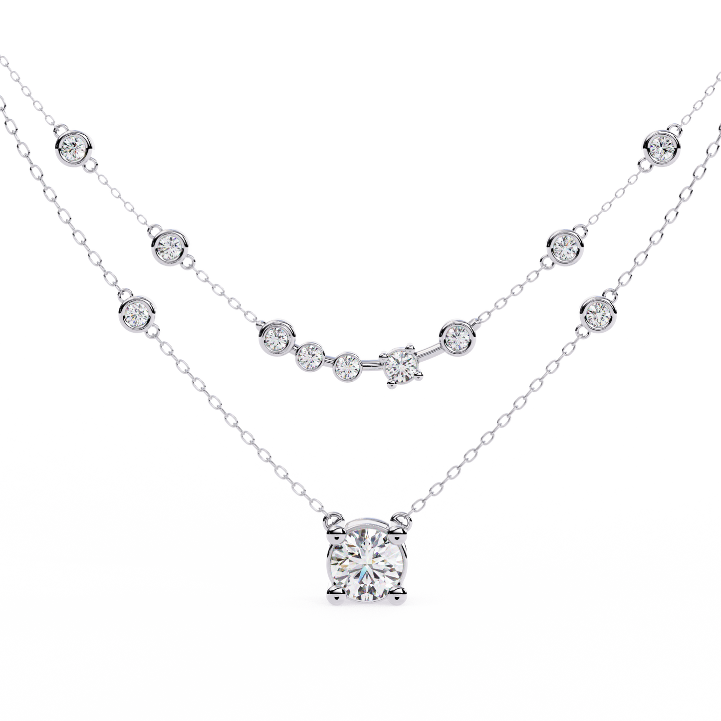 bezel duo layered solitaire lab grown diamond necklace