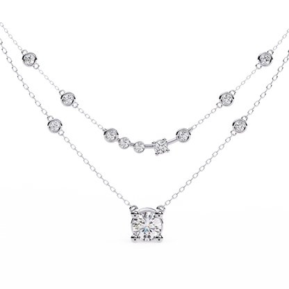 Bezel Duo Layered Solitaire Lab Grown Diamond Necklace