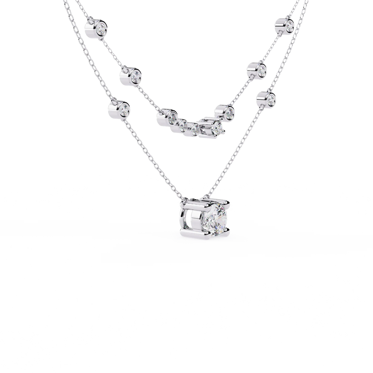 Bezel Duo Layered Solitaire Lab Grown Diamond Necklace - Ophiratbf
