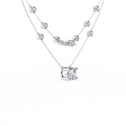 Bezel Duo Layered Solitaire Lab Grown Diamond Necklace