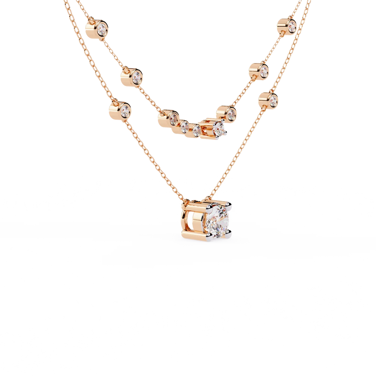Bezel Duo Layered Solitaire Lab Grown Diamond Necklace - Ophiratbf