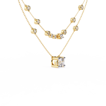 Bezel Duo Layered Solitaire Lab Grown Diamond Necklace