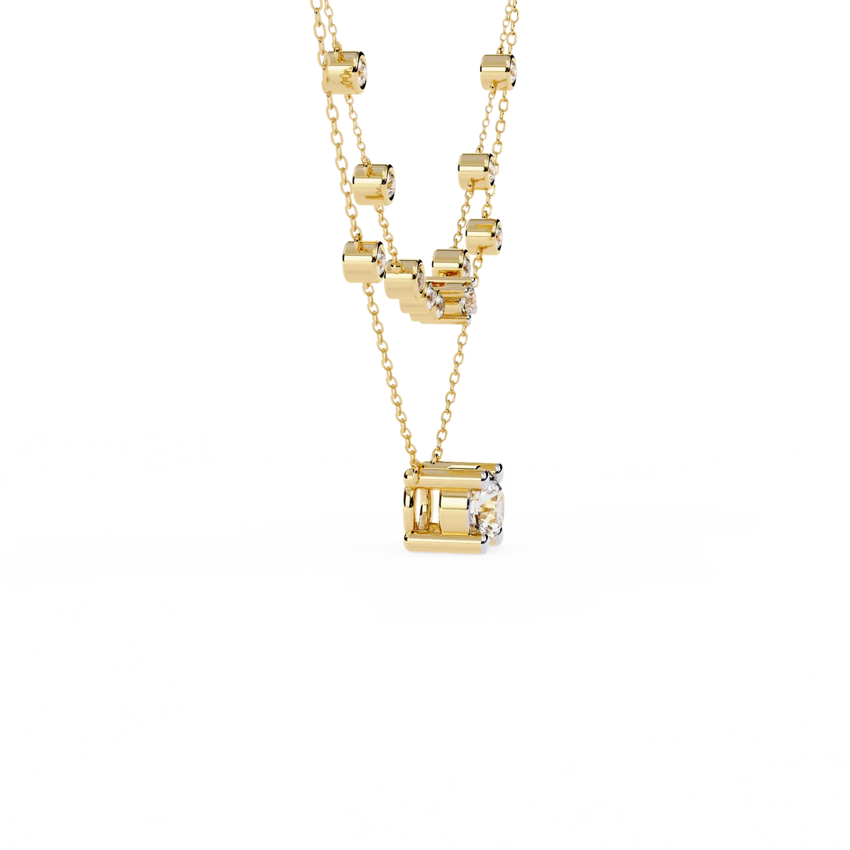 Bezel Duo Layered Solitaire Lab Grown Diamond Necklace - Ophiratbf