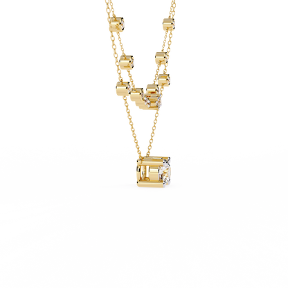 Bezel Duo Layered Solitaire Lab Grown Diamond Necklace