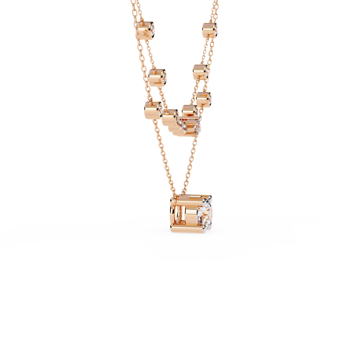 Bezel Duo Layered Solitaire Lab Grown Diamond Necklace - Ophiratbf