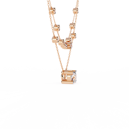 Bezel Duo Layered Solitaire Lab Grown Diamond Necklace