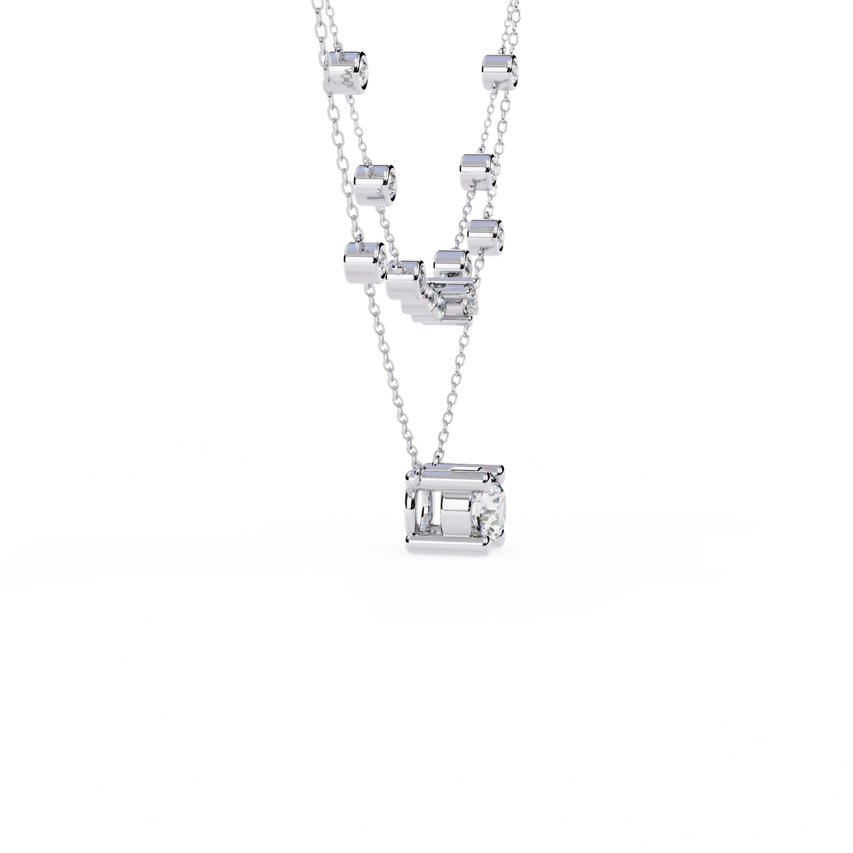 Bezel Duo Layered Solitaire Lab Grown Diamond Necklace - Ophiratbf