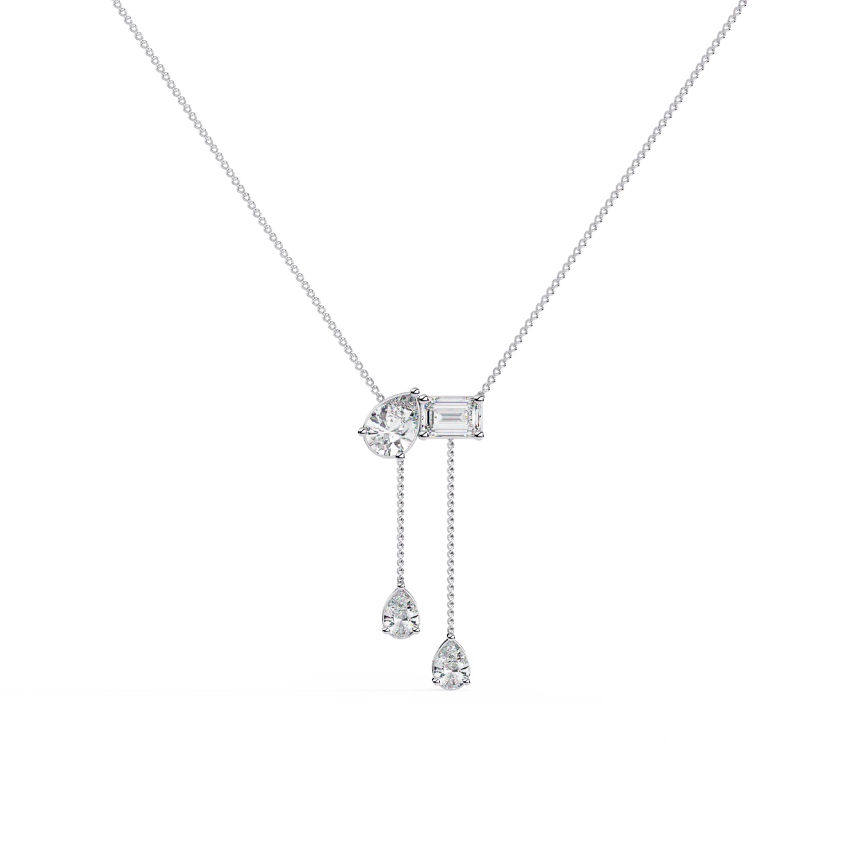 Cascade Pear Baguette Lab Grown Diamond Lariat Necklace - Ophiratbf