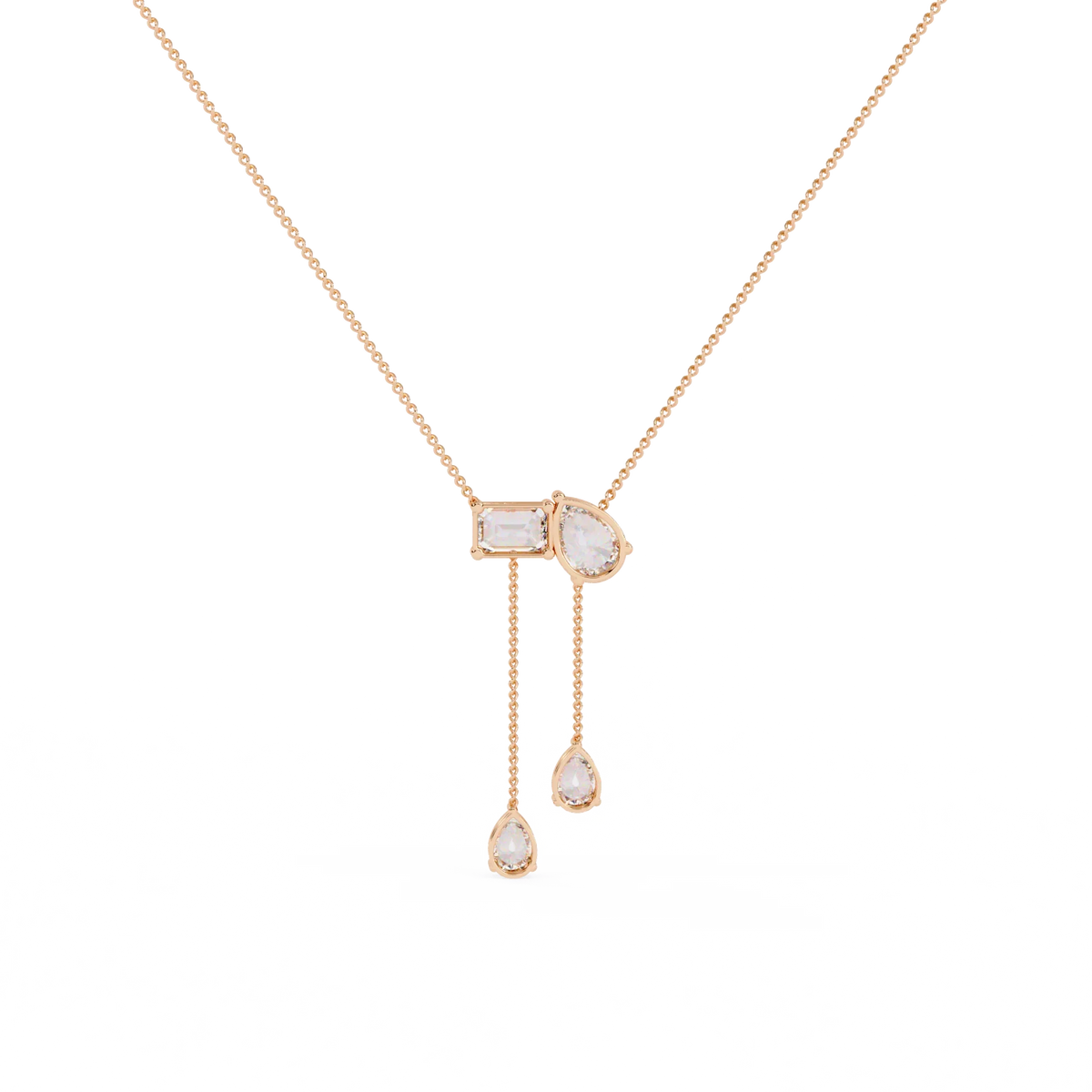 Cascade Pear Baguette Lab Grown Diamond Lariat Necklace - Ophiratbf