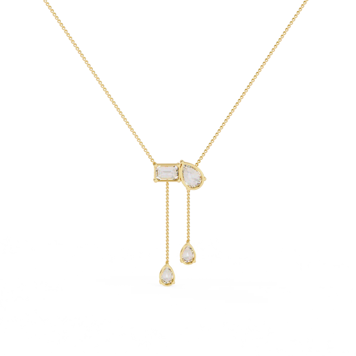Cascade Pear Baguette Lab Grown Diamond Lariat Necklace - Ophiratbf