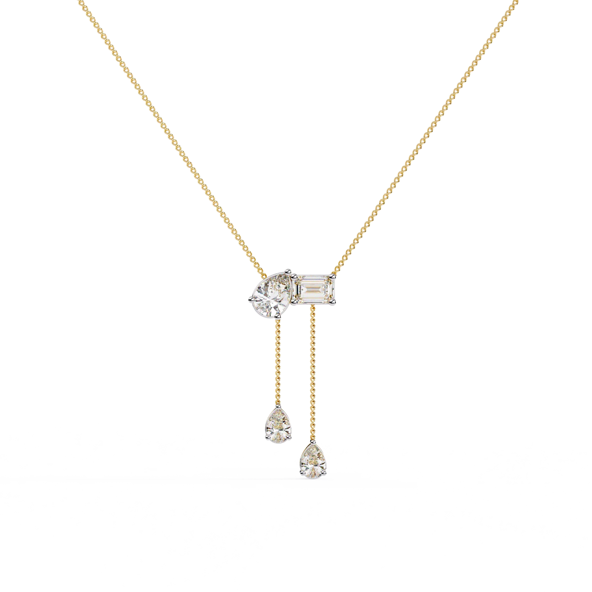 Cascade Pear Baguette Lab Grown Diamond Lariat Necklace - Ophiratbf