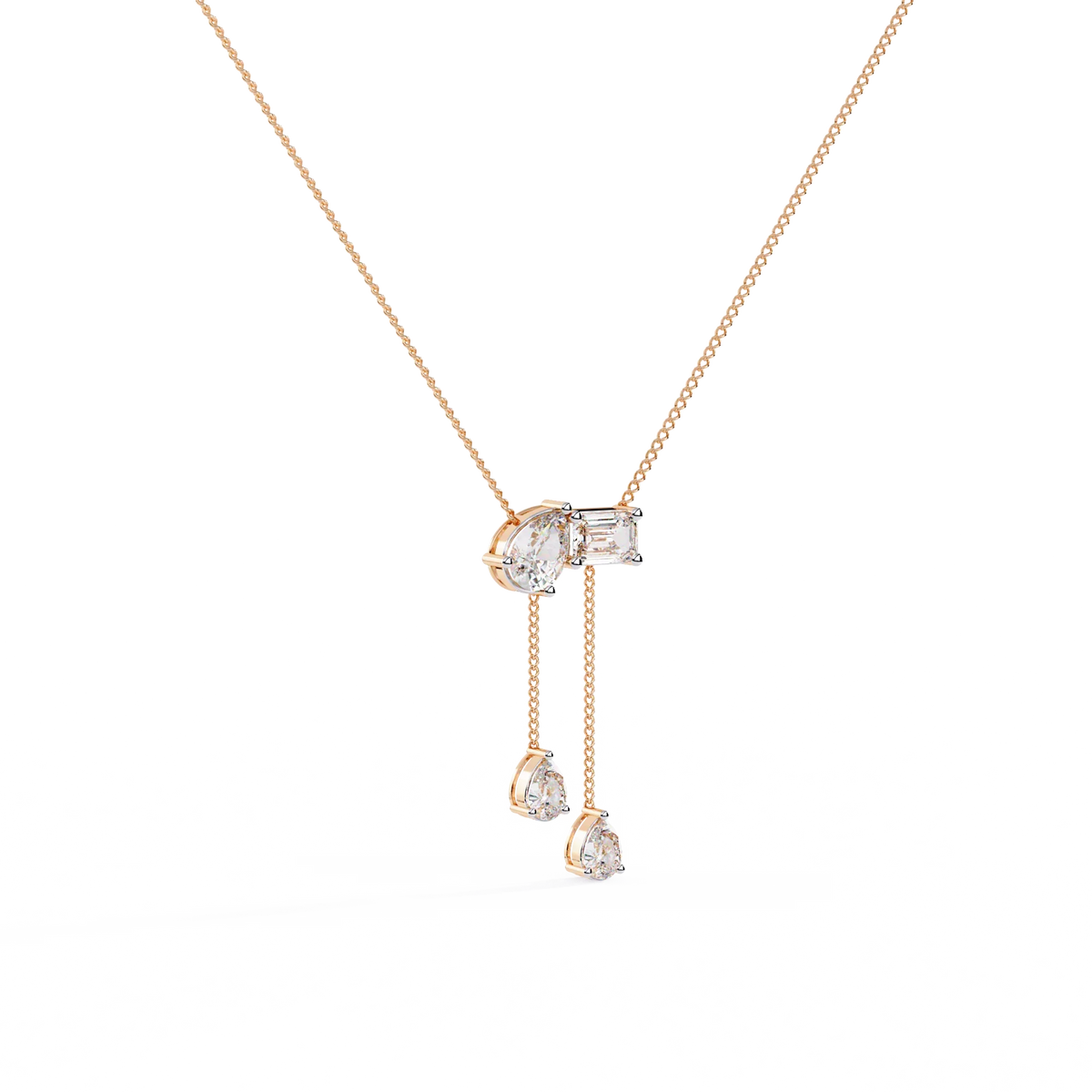 Cascade Pear Baguette Lab Grown Diamond Lariat Necklace - Ophiratbf