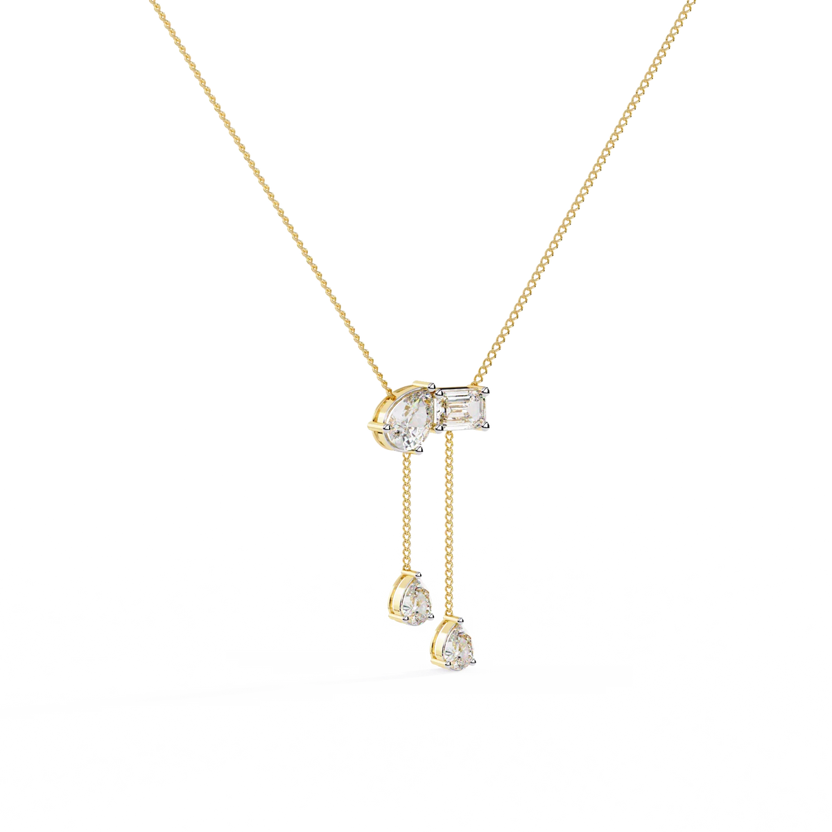 Cascade Pear Baguette Lab Grown Diamond Lariat Necklace - Ophiratbf