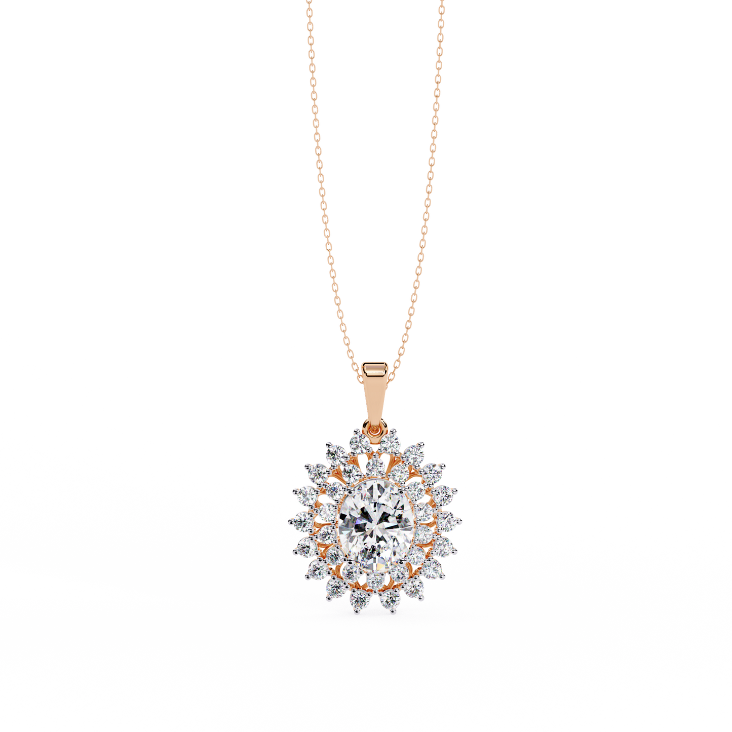 solara sunburst halo lab grown diamond pendant