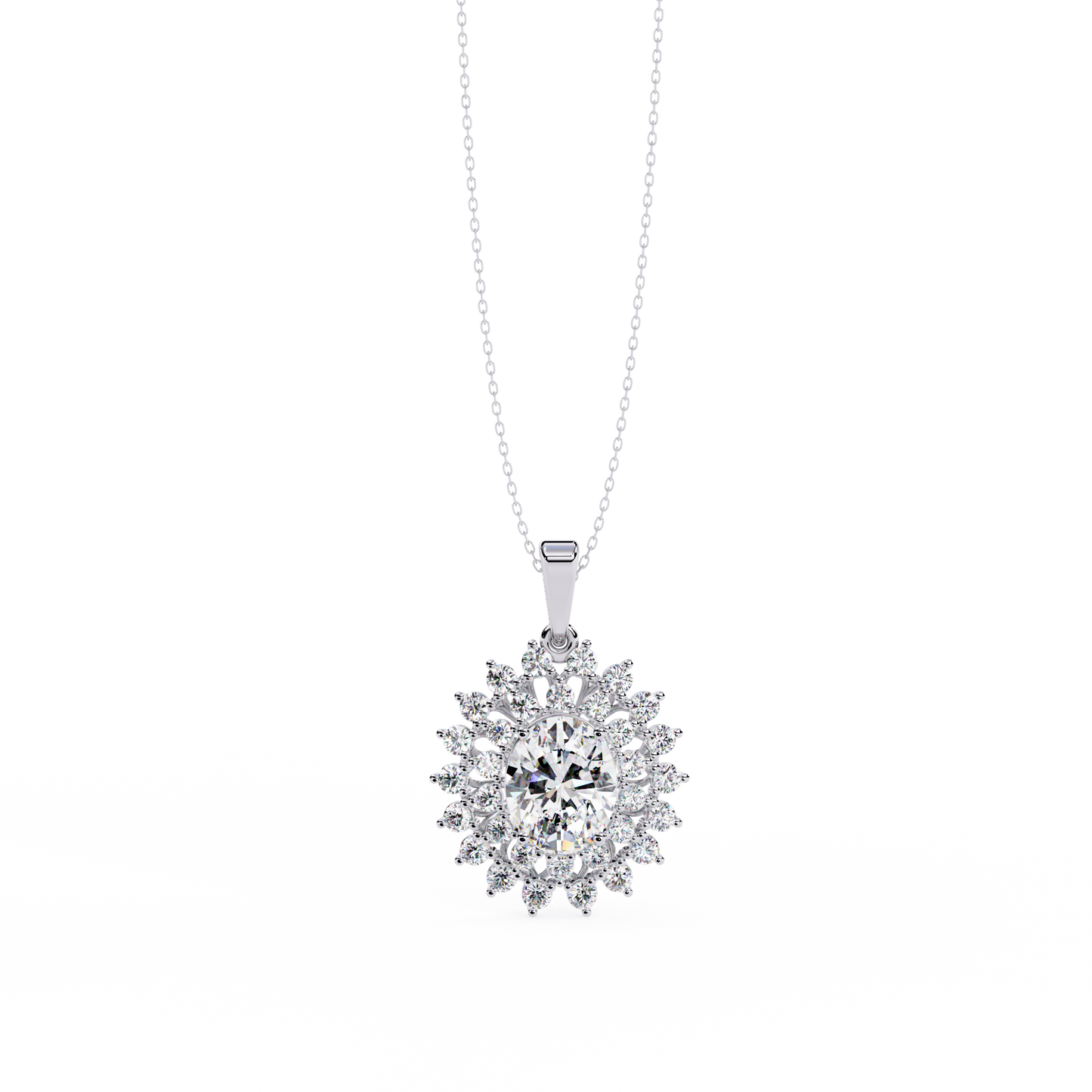 solara sunburst halo lab grown diamond pendant