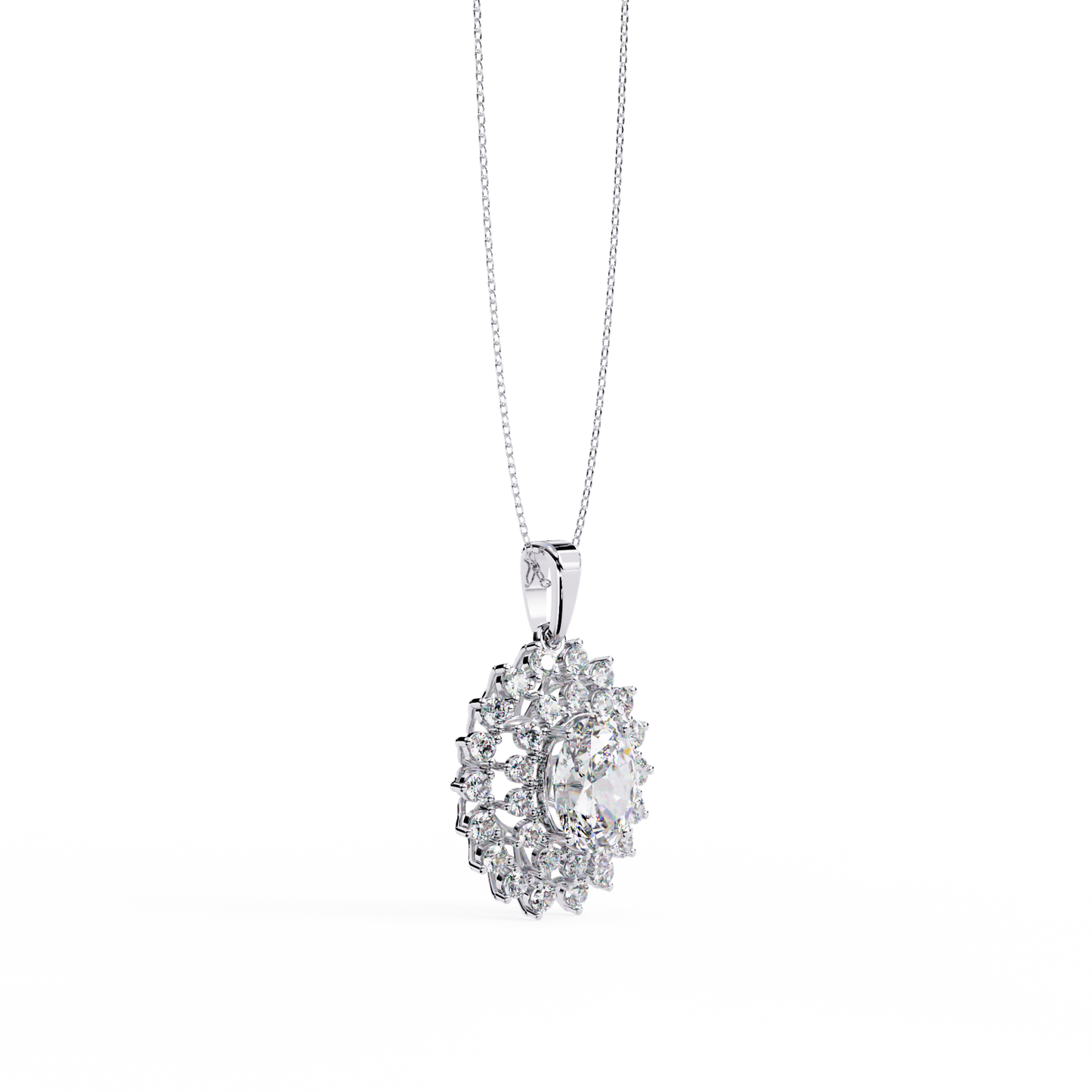 solara sunburst halo lab grown diamond pendant
