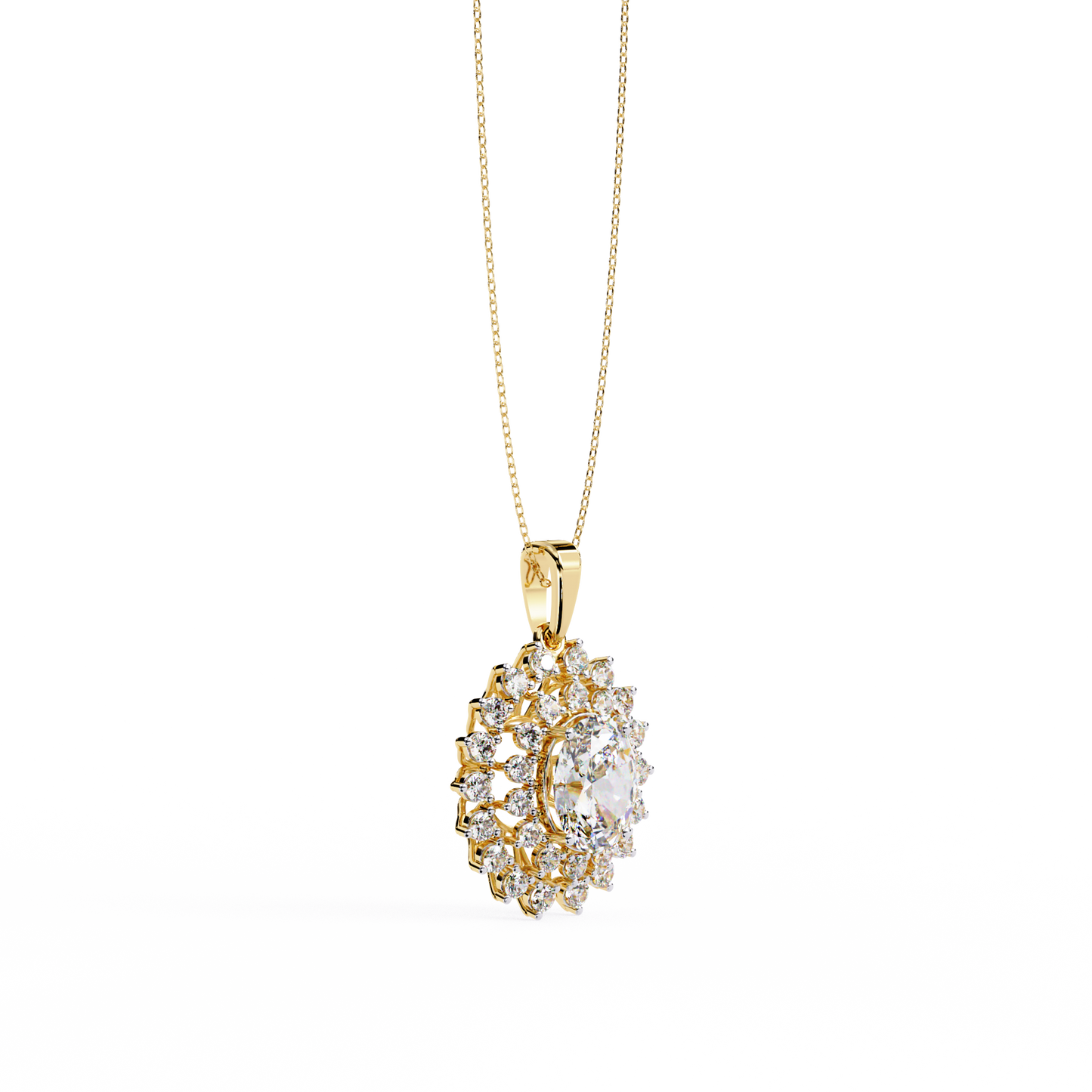 solara sunburst halo lab grown diamond pendant