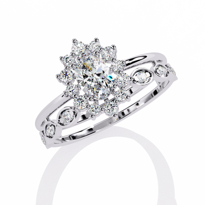 Sunburst Halo Lab Grown Diamond Ring